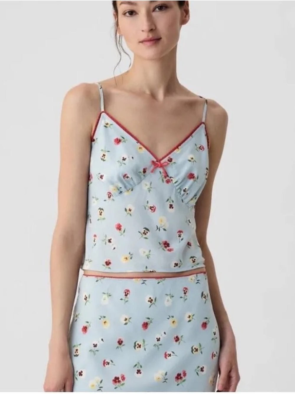 GAP Light Blue Floral Camisole with Pink Trim